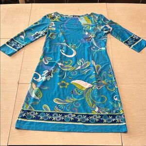 Vibrant Teal Floral Long Sleeve Dress